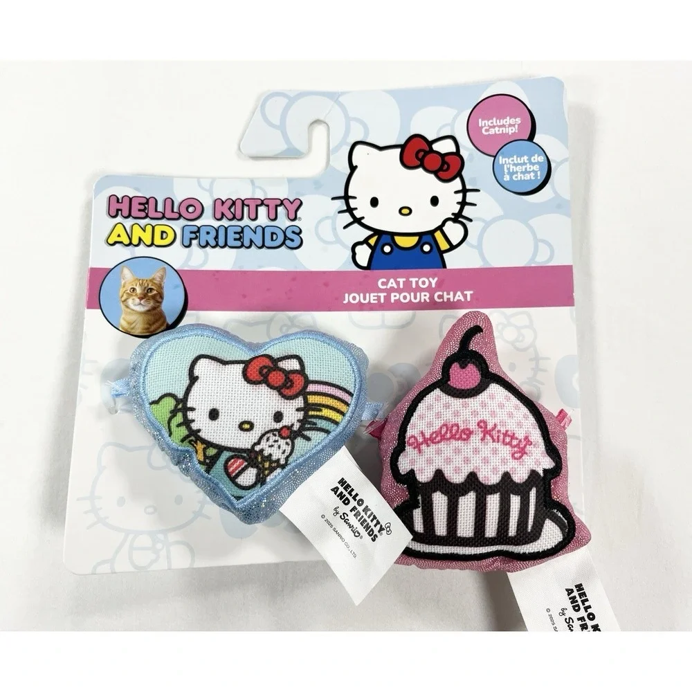 New Hello Kitty & Friends Catnip Cat Toys 2 Pack Pink Cupcake Rainbow Heart